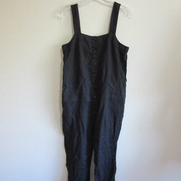 EVERLANE Black Sleeveless Linen 6 Straight Leg Button Front Jumpsuit - Picture 1 of 5